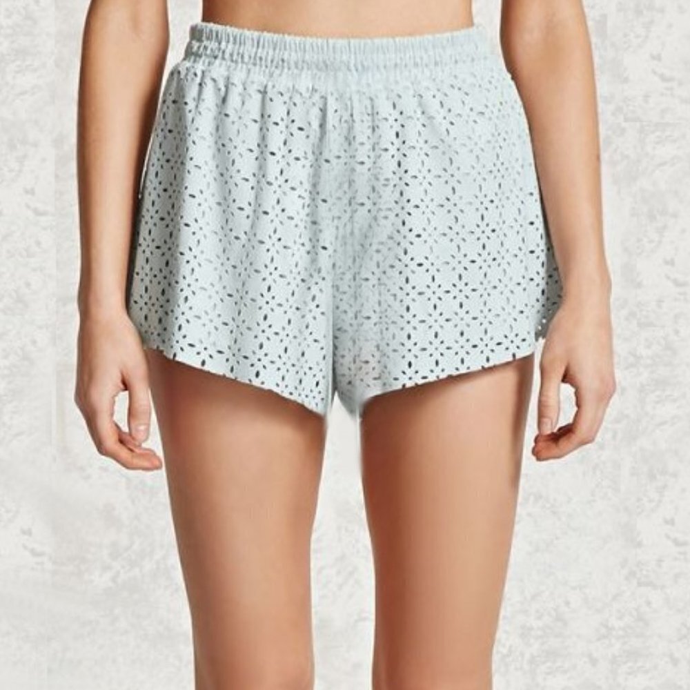 Laser Cut Faux Suede Shorts Powder Blue
